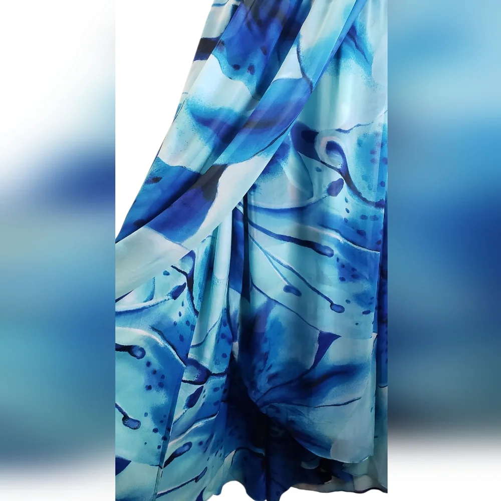 Coastal Resort Blue Floral Empire Waist High Low Dress Sz 6 Mermaid Ethereal - Picture 8 of 14